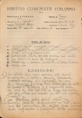 Verbale della riunione del 22 marzo 1946 della Cellula numero 15 Ferrovieri della Sezione di Fano del Partito comunista italiano - PCI