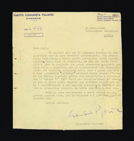 [Lettera di Giancarlo Pajetta sulla redazione della storia della Resistenza e della guerra partigiana nelle Marche]