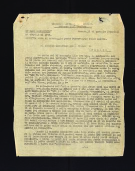[Lettera di Luigi Pezza su un atto di sabotaggio avvenuto presso il ponte ferroviario sul torrente Fosso Seiore]