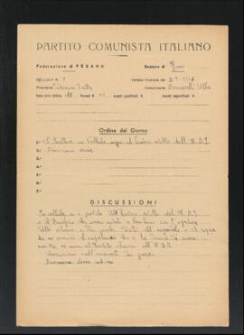 Verbale della riunione del 2 settembre 1946 della Cellula numero 9 della Sezione di Fano del Partito comunista italiano - PCI