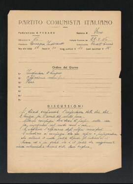 Verbale della riunione del 29 maggio 1946 della Cellula numero 36 della Sezione di Fano del Partito comunista italiano - PCI