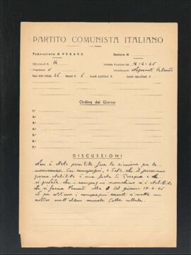 Verbale della riunione del 14 aprile 1946 della Cellula numero 14 della Sezione di Fano del Partito comunista italiano - PCI