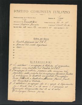 Verbale della riunione del 28 aprile 1946 della Cellula numero 3 Giannetto Dini della Sezione di Fano del Partito comunista italiano - PCI
