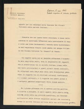 "Appunti per una relazione sulla funzione dei circoli culturali nella società italiana"
