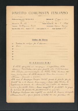 Verbale della riunione del 20 maggio 1946 delle Cellule numero 12 e 29 della Sezione di Fano del Partito comunista italiano - PCI