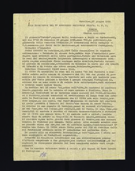 [Lettera di Silvio Battistini sulla mancata consegna ai familiari del partigiano Augusto Cegna della medaglia d'argento al valore militare]