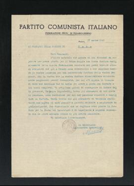 Lettera della Federazione provinciale di Pesaro e Urbino del Partito comunista italiano - PCI agli iscritti della Sezione di Fano