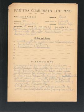Verbale della riunione del 3 aprile 1946 della Cellula numero 20 della Sezione di Fano del Partito comunista italiano - PCI