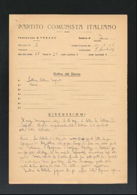 Verbale della riunione del 10 giugno 1946 della Cellula numero 2 della Sezione di Fano del Partito comunista italiano - PCI