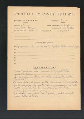 Verbale della riunione del 15 luglio 1946 della Cellula numero 9 della Sezione di Fano del Partito comunista italiano - PCI