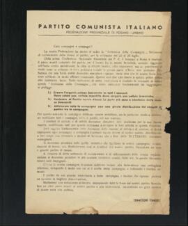 Comunicazione della Commissione femminile della Federazione provinciale di Pesaro e Urbino del Partito comunista italiano - PCI