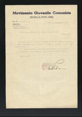 Lettera del Movimento giovanile comunista - MGC di Pesaro e Urbino per il Circolo giovanile comunista Giannetto Dini di Fano