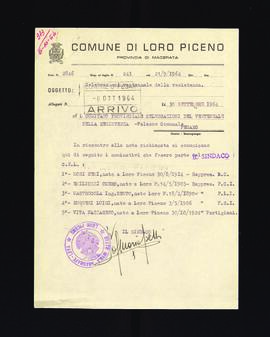 [Lettera del sindaco di Loro Piceno sulla composizione del locale CLN]