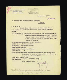 [Lettera di Diego Boldrini sui membri del CLN e delle formazioni militari di Sassoferrato]