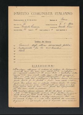 Verbale della riunione del 9 maggio 1946 della Cellula numero 41 della Sezione di Fano del Partito comunista italiano - PCI