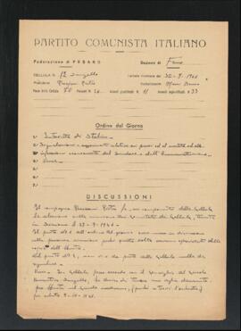Verbale della riunione del 30 settembre 1946 della Cellula numero 12 (Sangallo) della Sezione di Fano del Partito comunista italiano - PCI