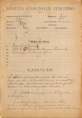 Verbale della riunione del 2 dicembre 1946 della Cellula numero 6 della Sezione di Fano del Partito comunista italiano - PCI