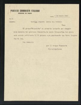 Lettera del Gruppo Rinascita di Fano per Maria Del Vecchio