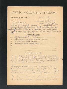 Verbale della riunione del 13 aprile 1946 della Cellula numero 33 della Sezione di Fano del Partito comunista italiano - PCI