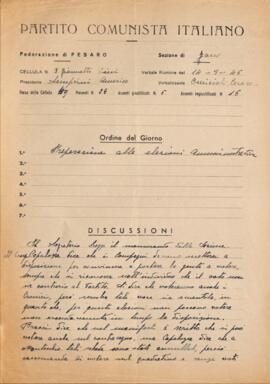 Verbale della riunione del 14 marzo 1946 della Cellula numero 3 Giannetto Dini della Sezione di Fano del Partito comunista italiano - PCI