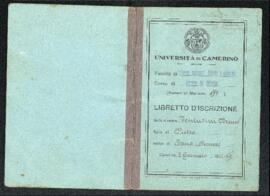 Libretto d'iscrizione di Bruno Venturini all'Università degli studi di Camerino