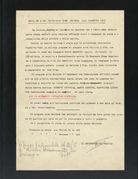 Verbale di riunione della Cellula Giannetto Dini della Sezione di Fano del Partito comunista italiano - PCI