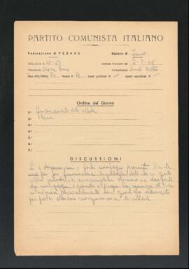 Verbale della riunione del I luglio 1946 delle Cellule numero 12 e 29 della Sezione di Fano del Partito comunista italiano - PCI