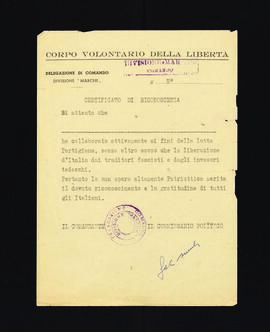 "Certificato di riconoscenza"