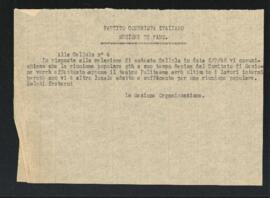 Lettera della Sezione Organizzazione della Sezione di Fano del Partito comunista italiano - PCI per la Cellula numero 4