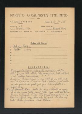 Verbale della riunione del 4 maggio 1946 della Cellula numero 40 della Sezione di Fano del Partito comunista italiano - PCI