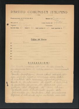 Verbale della riunione del 2 settembre 1946 della Cellula numero 1 della Sezione di Cuccurano del Partito comunista italiano - PCI