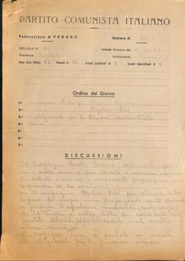 Verbale della riunione del 6 marzo 1946 della Cellula numero 20 della Sezione di Fano del Partito comunista italiano - PCI