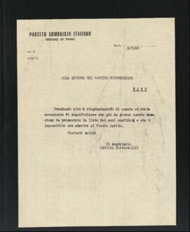 Lettera del Segretario della Sezione di Fano del Partito comunista italiano - PCI per la Sezione di Fano del Partito repubblicano italiano - PRI