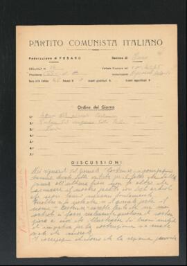 Verbale della riunione del 28 aprile 1946 della Cellula numero 14 della Sezione di Fano del Partito comunista italiano - PCI