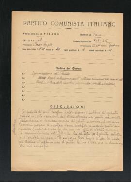 Verbale della riunione del 5 maggio 1946 della Cellula numero 48 della Sezione di Fano del Partito comunista italiano - PCI
