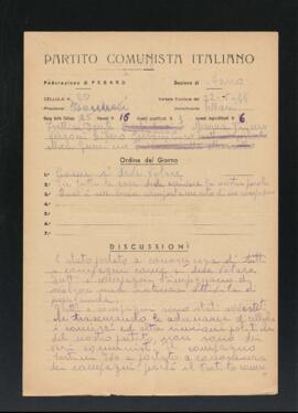 Verbale della riunione del 22 maggio 1946 della Cellula numero 20 della Sezione di Fano del Partito comunista italiano - PCI