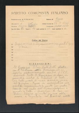 Verbale della riunione del 27 maggio 1946 della Cellula numero 1 della Sezione di Fano del Partito comunista italiano - PCI