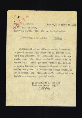 [Lettera di Luigi Pezza sul milite Adriano Pigna]