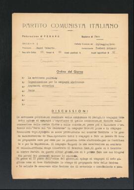 Verbale della riunione del 13 maggio 1946 della Cellula numero 1 della Sezione di Fano del Partito comunista italiano - PCI