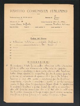 Verbale della riunione del 22 luglio 1946 delle Cellule numero 1 e 10 della Sezione di Fano del Partito comunista italiano - PCI