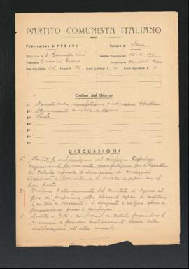 Verbale della riunione del 15 giugno 1946 della Cellula numero 3 Giannetto Dini della Sezione di Fano del Partito comunista italiano - PCI