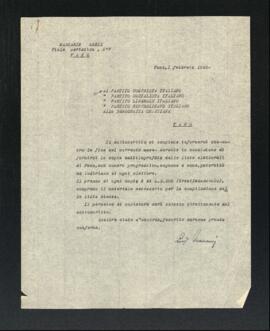 Lettera di Loris Mascarin per la Sezione di Fano del Partito comunista italiano - PCI