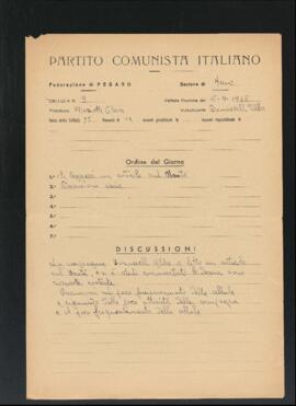 Verbale della riunione del 16 settembre 1946 della Cellula numero 9 della Sezione di Fano del Partito comunista italiano - PCI