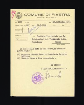 [Lettera di G. Brusciotti contenente i nominativi del comandante e del vicecomandante della Brigata Spartaco]