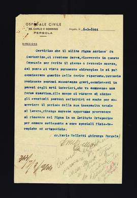 [Certificato medico relativo al milite Adriano Pigna rilasciato da Mario Melletti]
