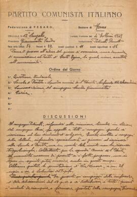 Verbale della riunione del 4 febbraio 1949 della Cellula numero 12 Sangallo della Sezione di Fano del Partito comunista italiano - PCI