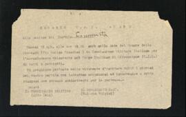 Lettera del Comando del Gruppo di azione patriottica - GAP di Fano per la Sezione del Partito comunista italiano - PCI di Fano