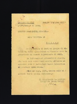 [Lettera di Luigi Pezza su attività di ribelli]