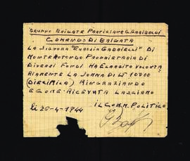[Ricevuta del commissario politico della Brigata Garibaldi]