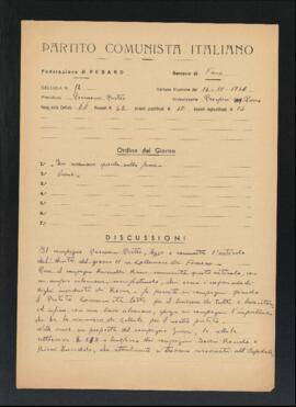Verbale della riunione del 14 ottobre 1946 della Cellula numero 12 della Sezione di Fano del Partito comunista italiano - PCI